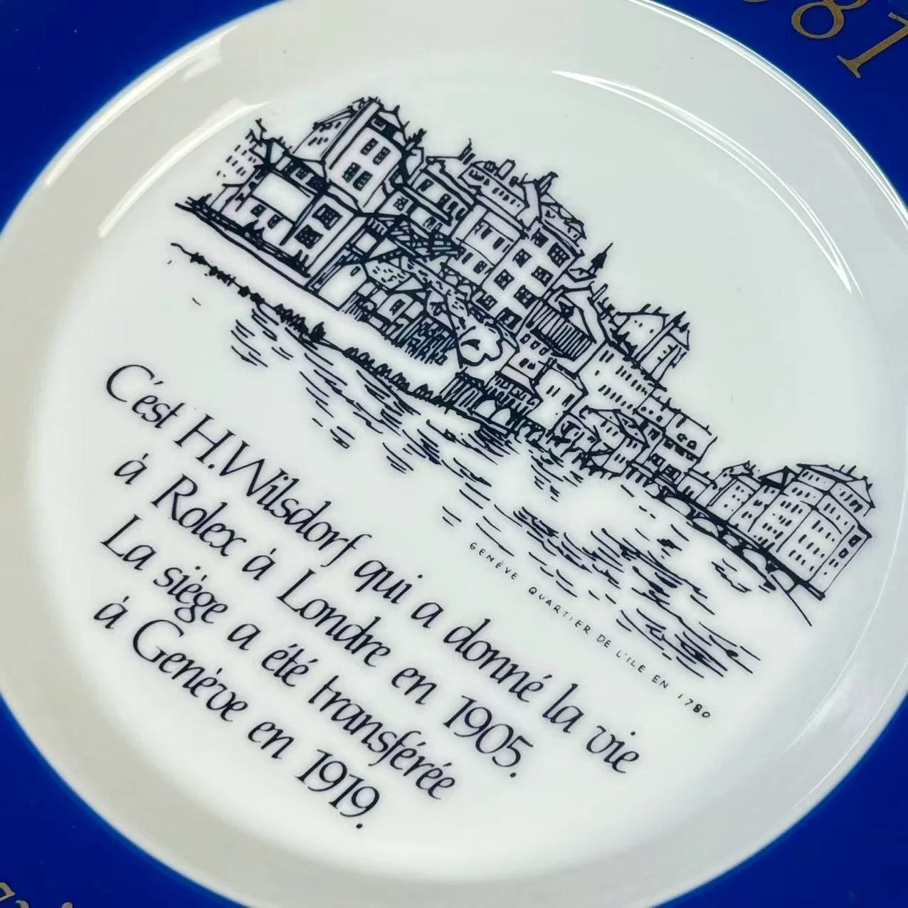 ROLEX 1981 YEAR PLATEロレックスイヤープレート非売品箱付き Rolex 1981 Geneva Commemorative Porcelain Plate Blue Gold Vintage